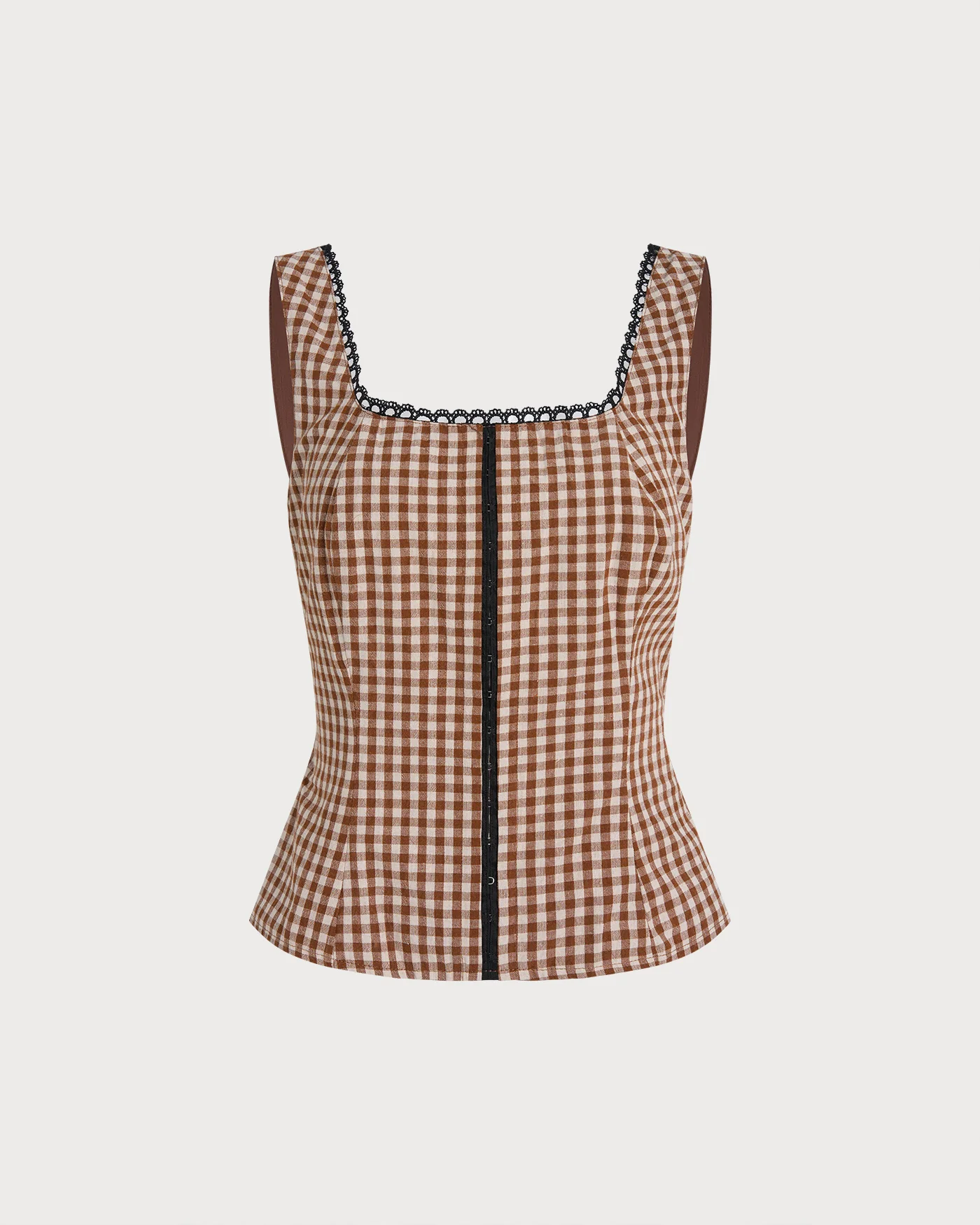 Brown Plaid Shirred Tank Top - Image 8
