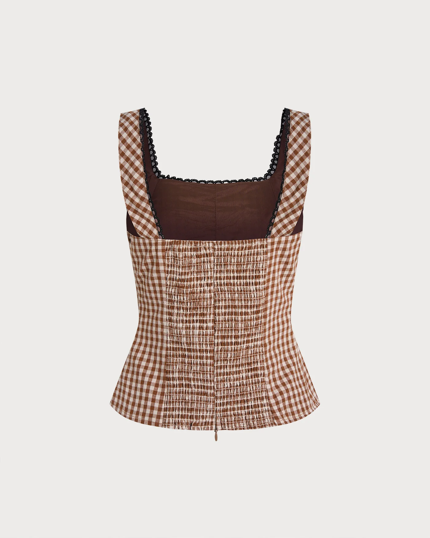 Brown Plaid Shirred Tank Top - Image 9
