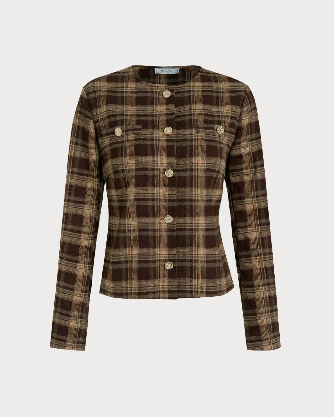 Brown Plaid Single Breasted Jacket - Image 6