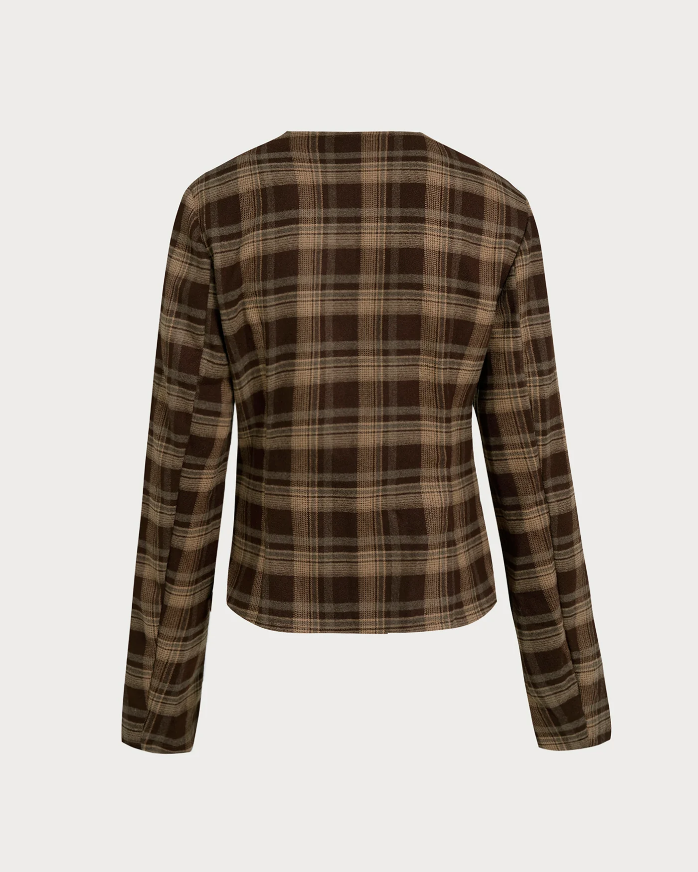 Brown Plaid Single Breasted Jacket - Image 7