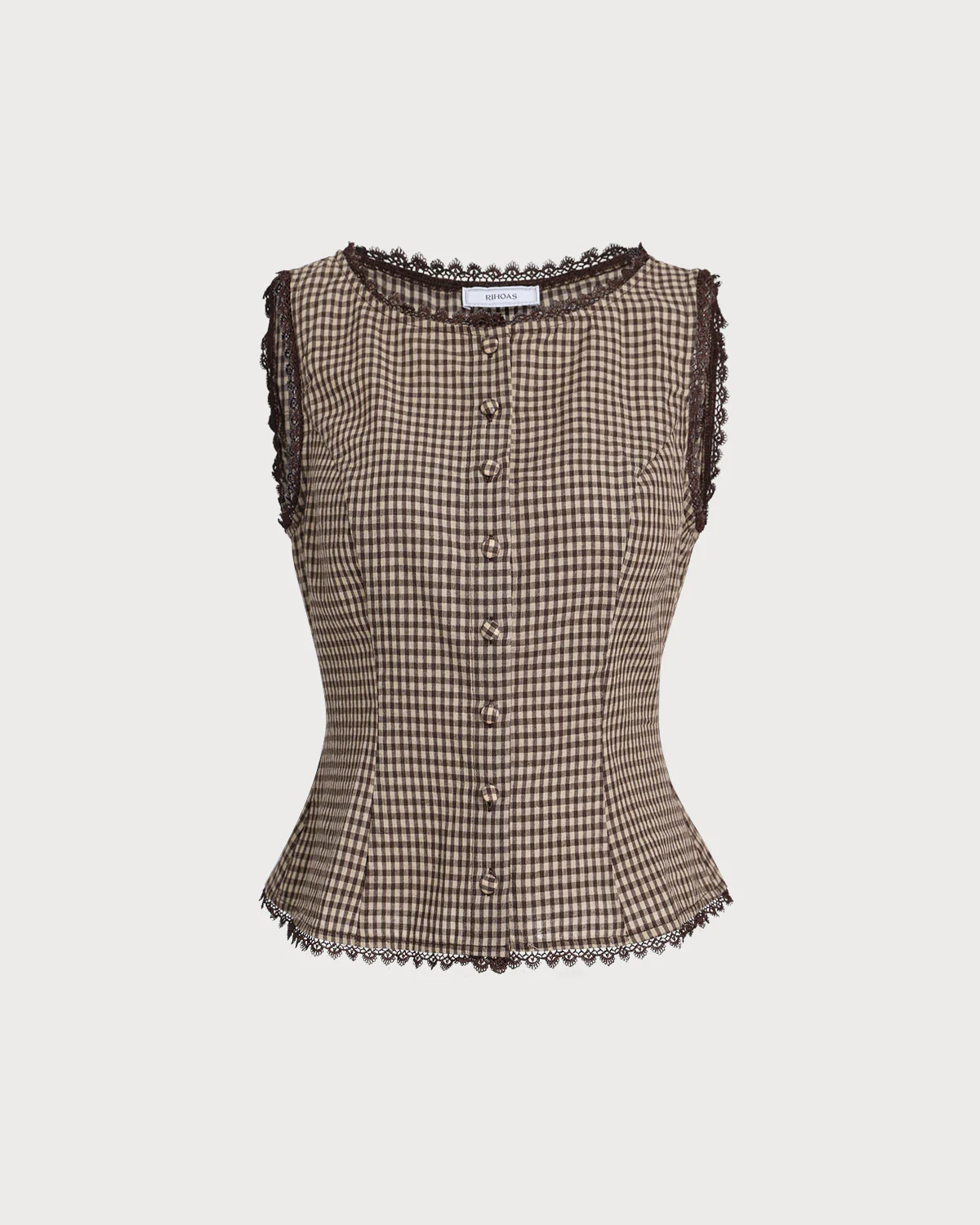 Brown Plaid Single Breasted Vest - Image 5