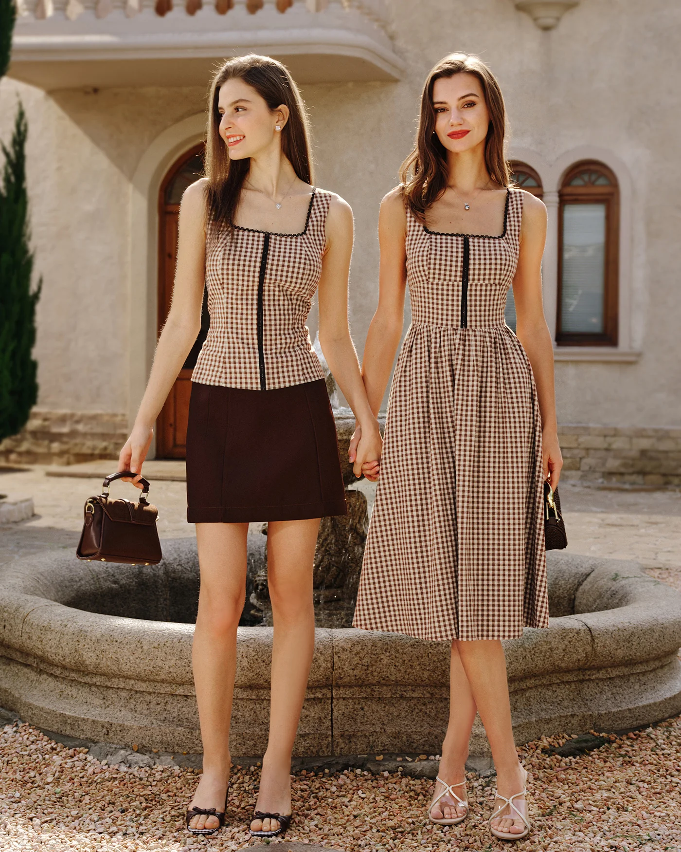 Brown Plaid Sleeveless Midi Dress - Image 11
