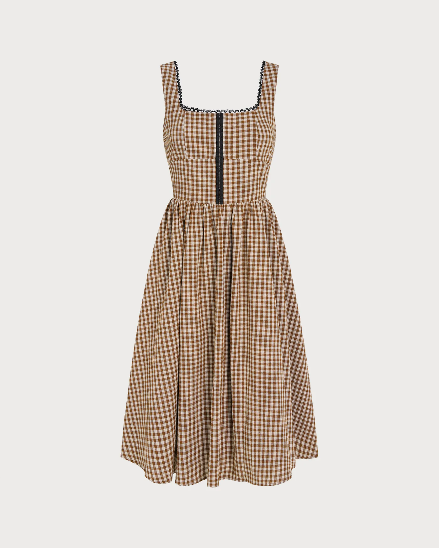 Brown Plaid Sleeveless Midi Dress - Image 13