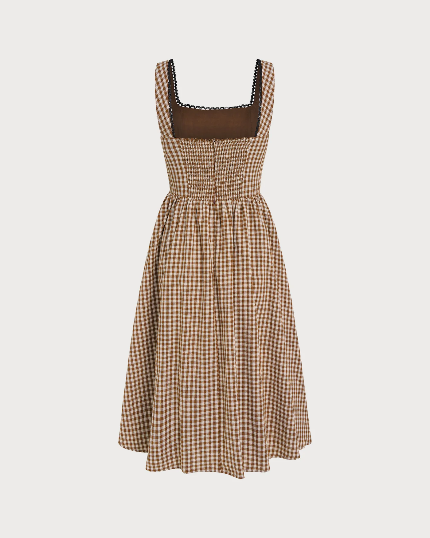 Brown Plaid Sleeveless Midi Dress - Image 14
