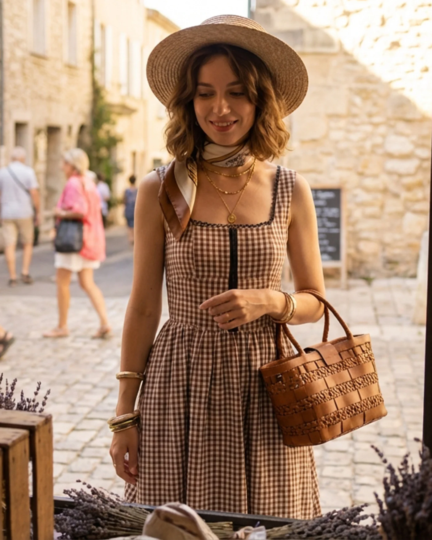 Brown Plaid Sleeveless Midi Dress - Image 2