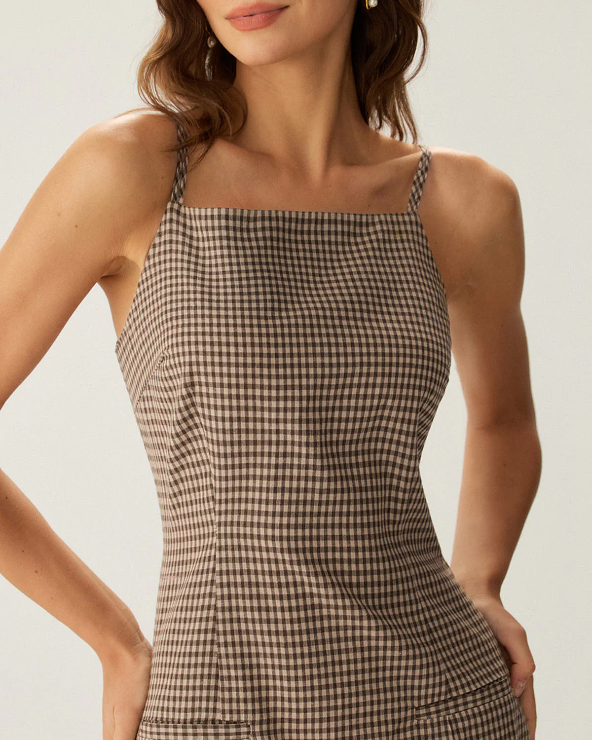 Brown Gingham Slip Mini Dress - Image 2