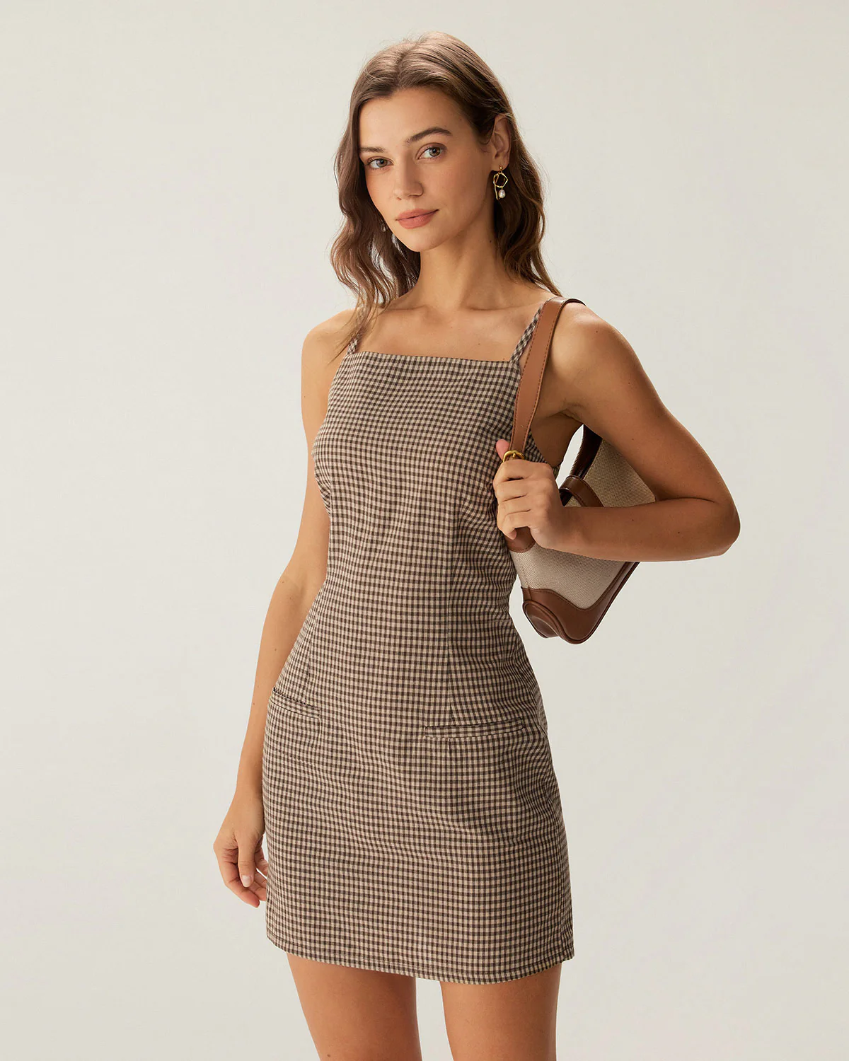 Brown Gingham Slip Mini Dress - Image 3