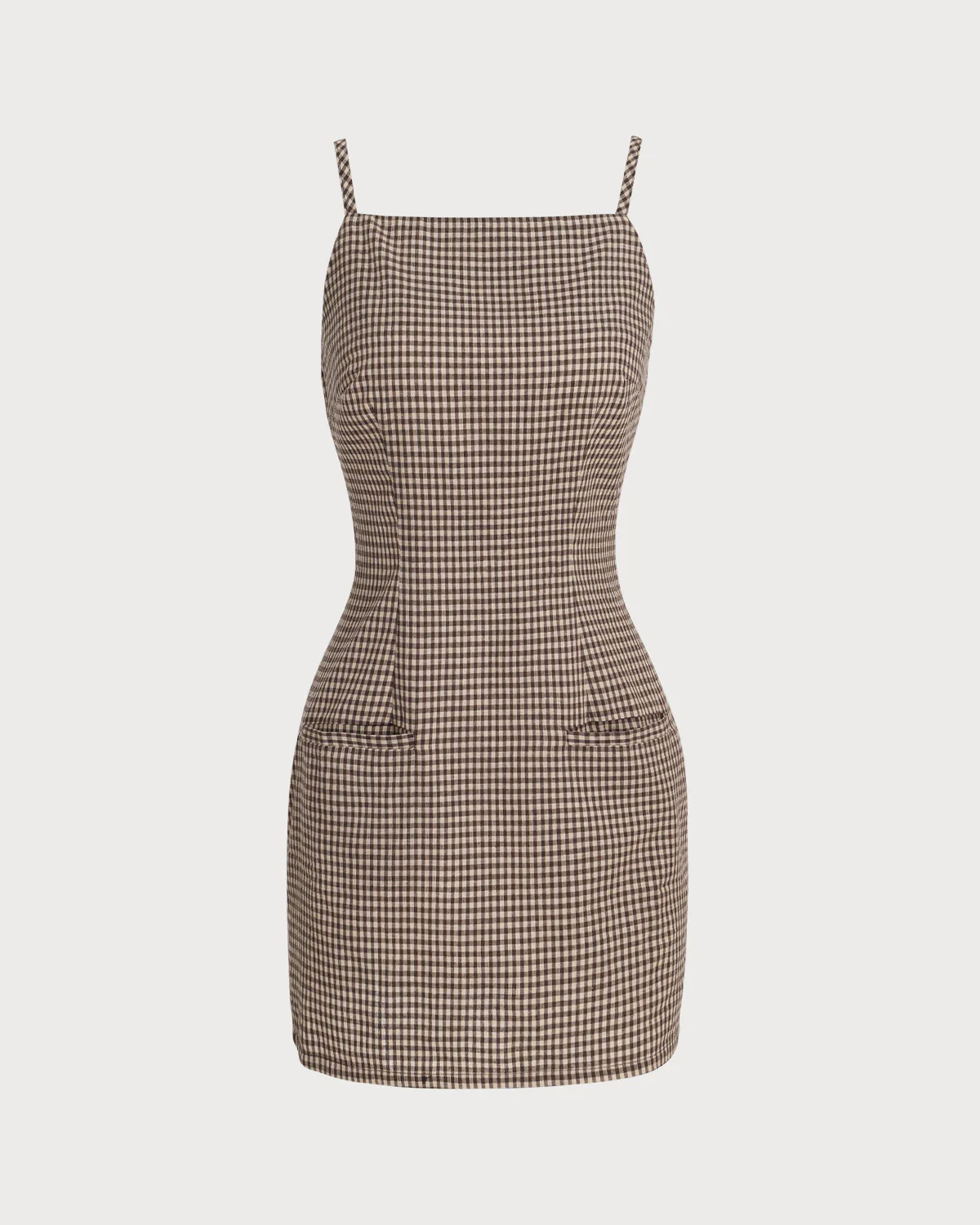 Brown Gingham Slip Mini Dress - Image 6