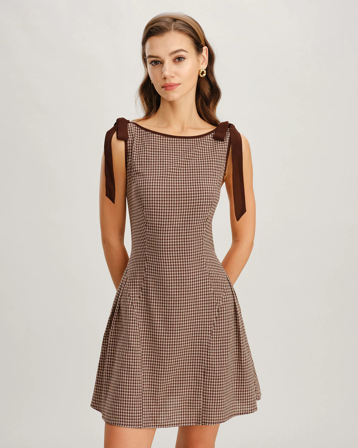 Brown Gingham Tie Strap Mini Dress - Image 2
