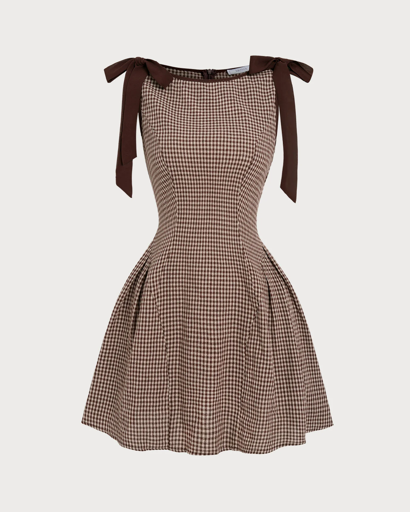 Brown Gingham Tie Strap Mini Dress - Image 6