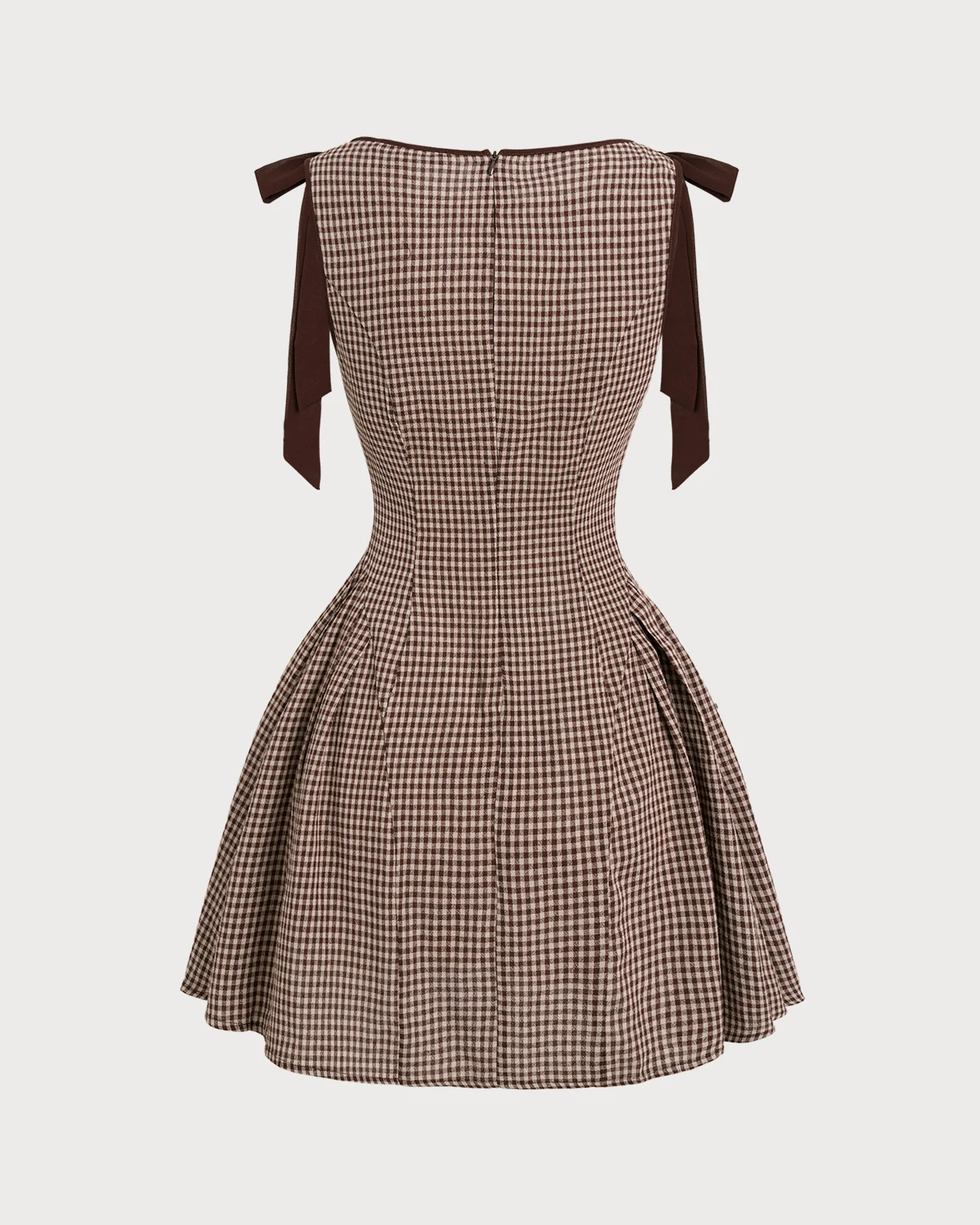Brown Gingham Tie Strap Mini Dress - Image 7