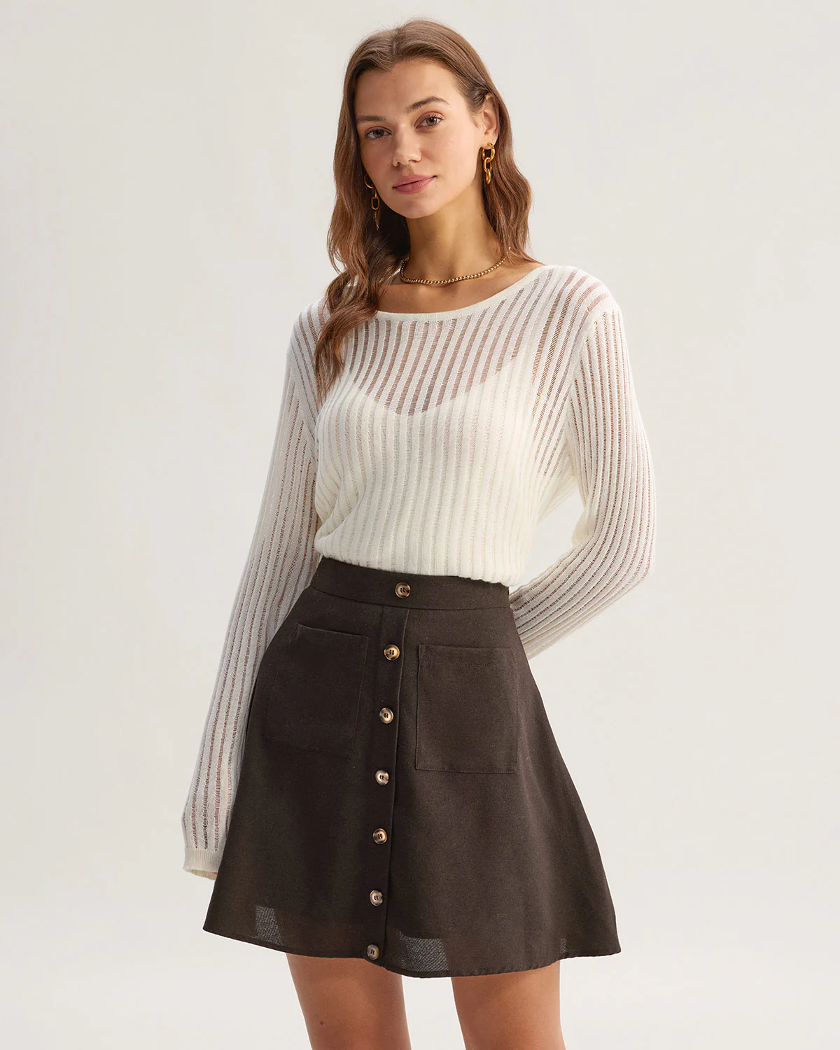 Brown Pocket High Waisted Skirt - Image 3