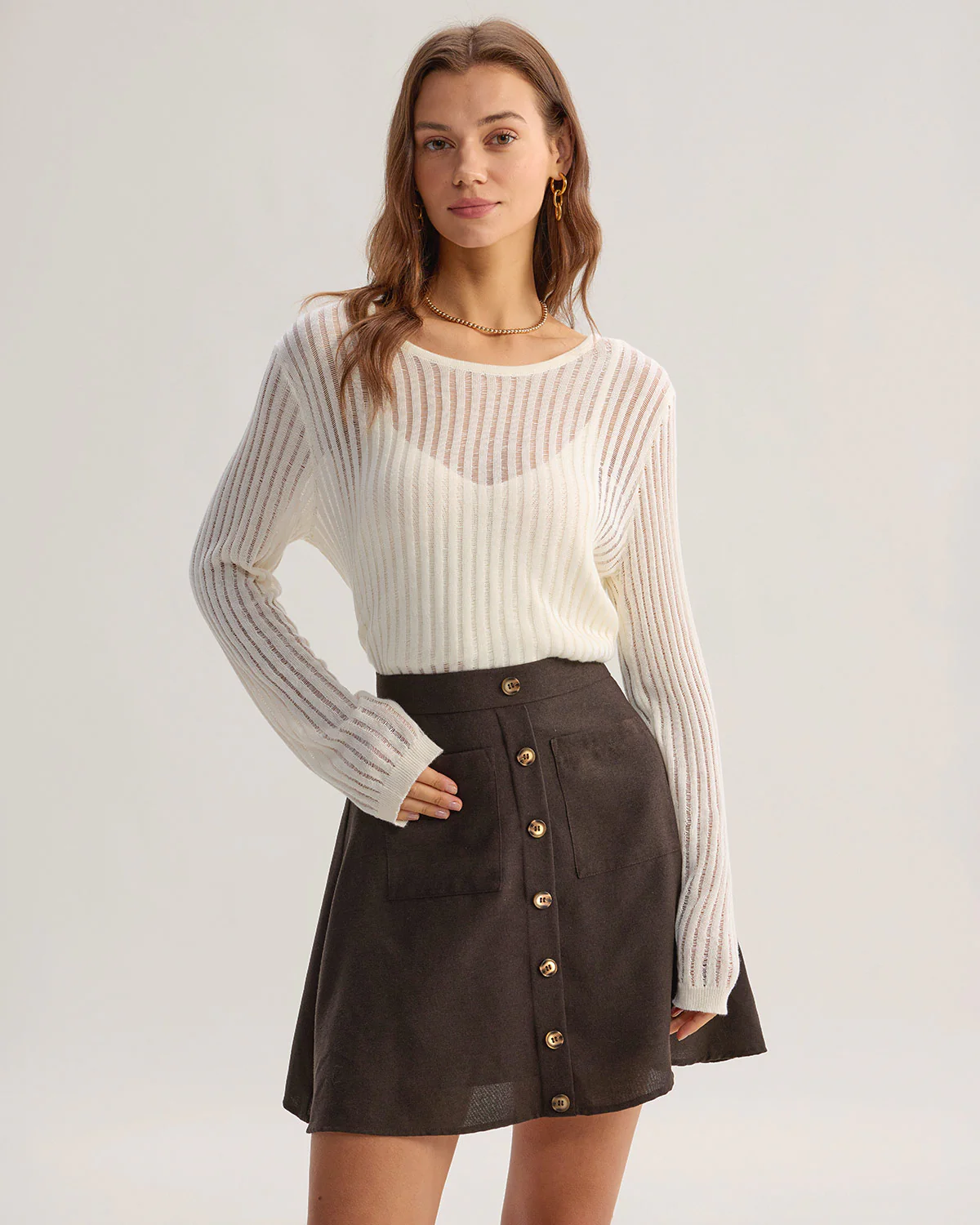 Brown Pocket High Waisted Skirt - Image 4