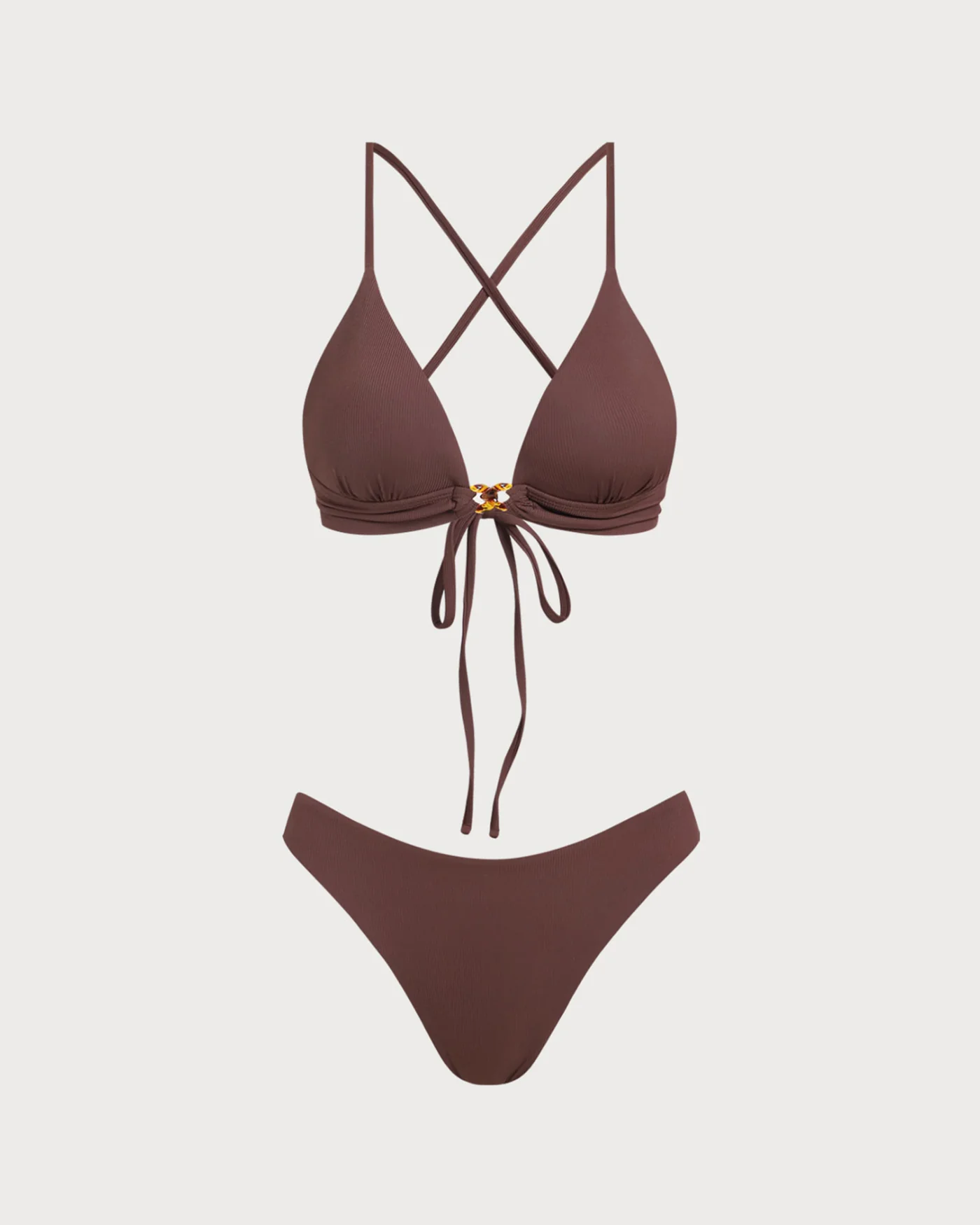 Brown Ribbed Knot Bikini Set - Image 2