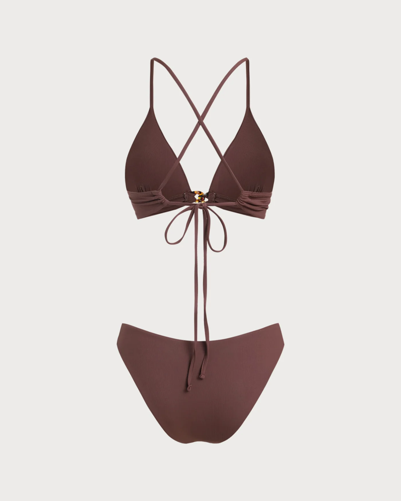 Brown Ribbed Knot Bikini Set - Image 3