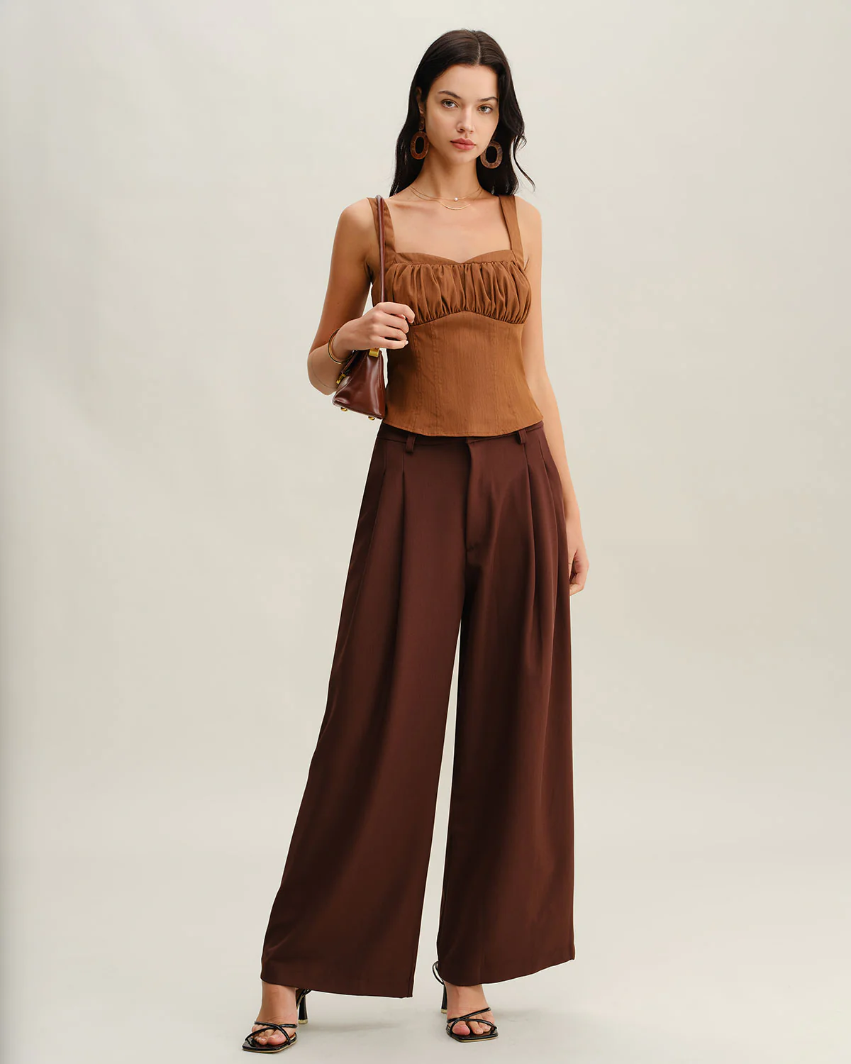 Brown Ruched Shirred Cami Top - Image 4