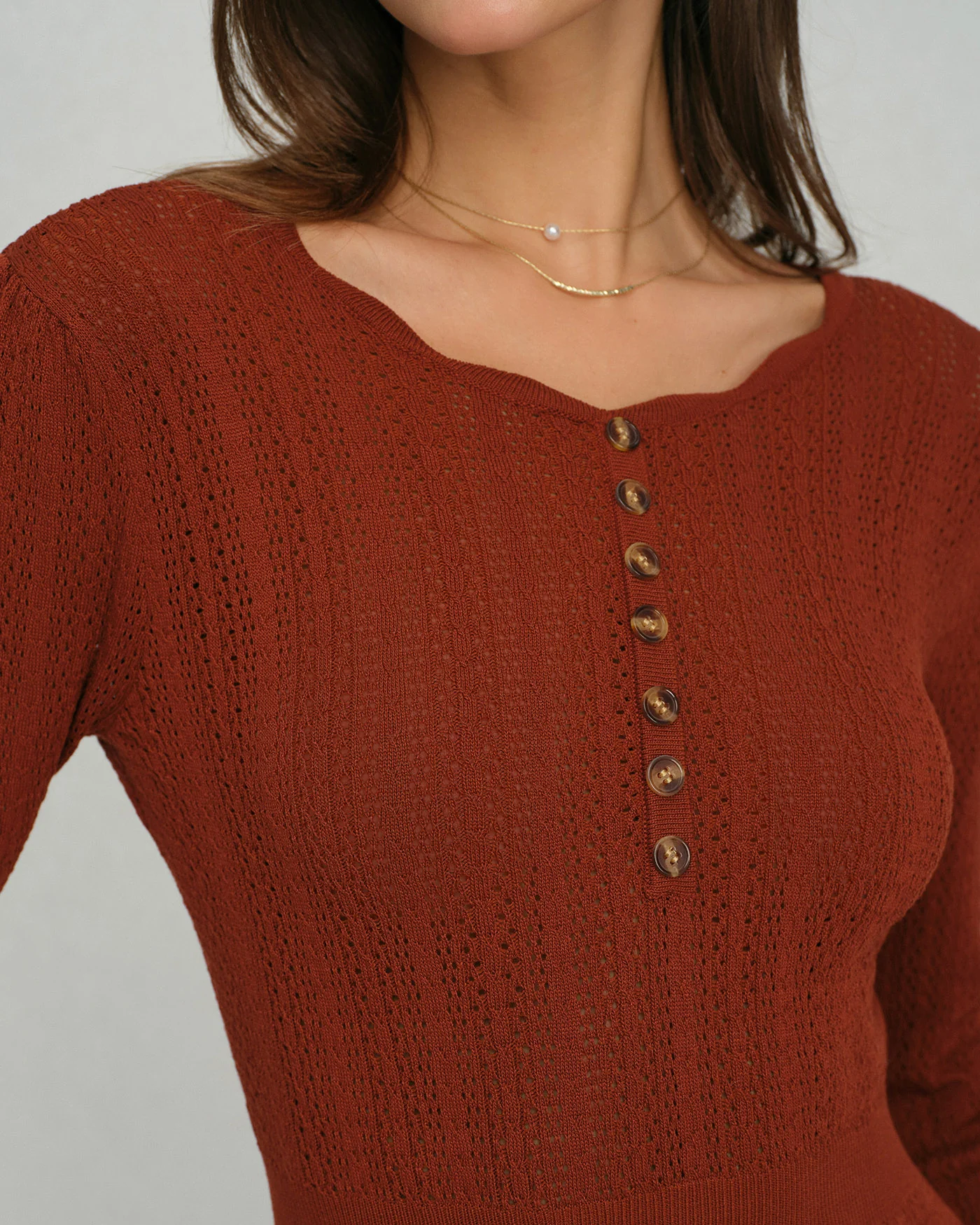 Brown Scalloped A-Line Sweater Dress - Image 2