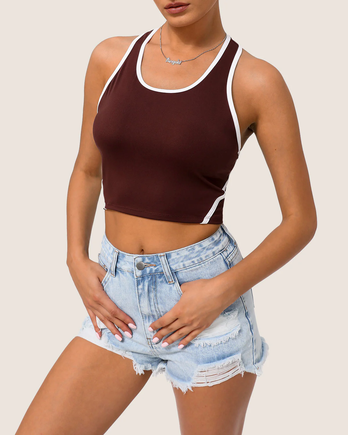 Brown Scoop Neck Yoga Tank Top - Light Support - Image 3