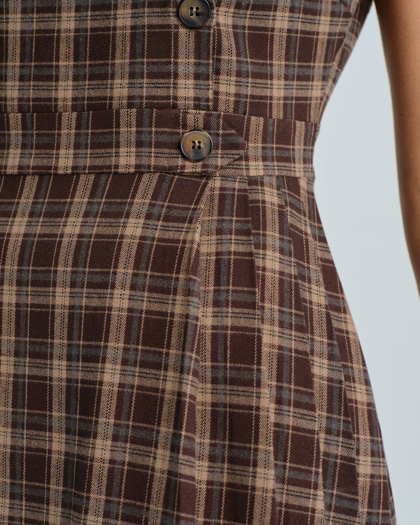 Brown Sleeveless Plaid Mini Dress - Image 4