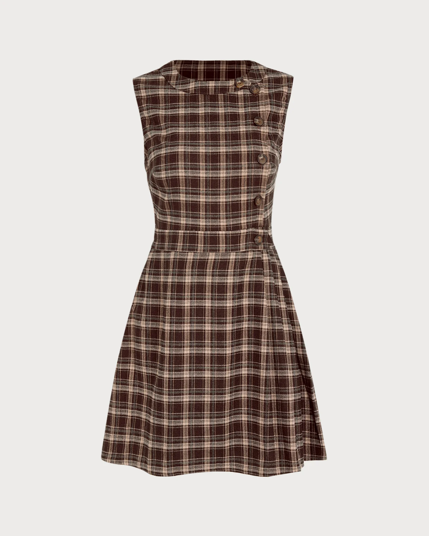 Brown Sleeveless Plaid Mini Dress - Image 8
