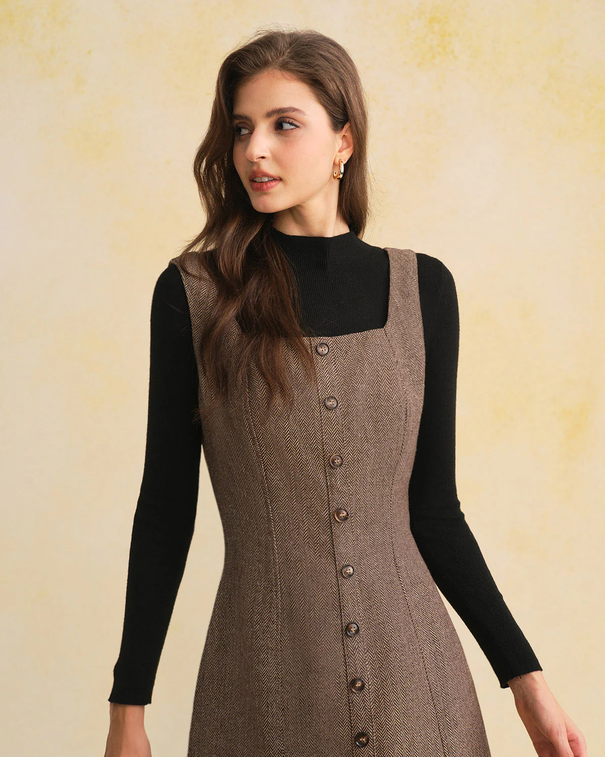 Brown Square Neck Sleeveless Mini Dress - Image 2