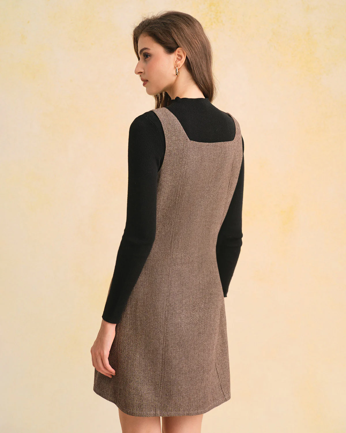 Brown Square Neck Sleeveless Mini Dress - Image 3