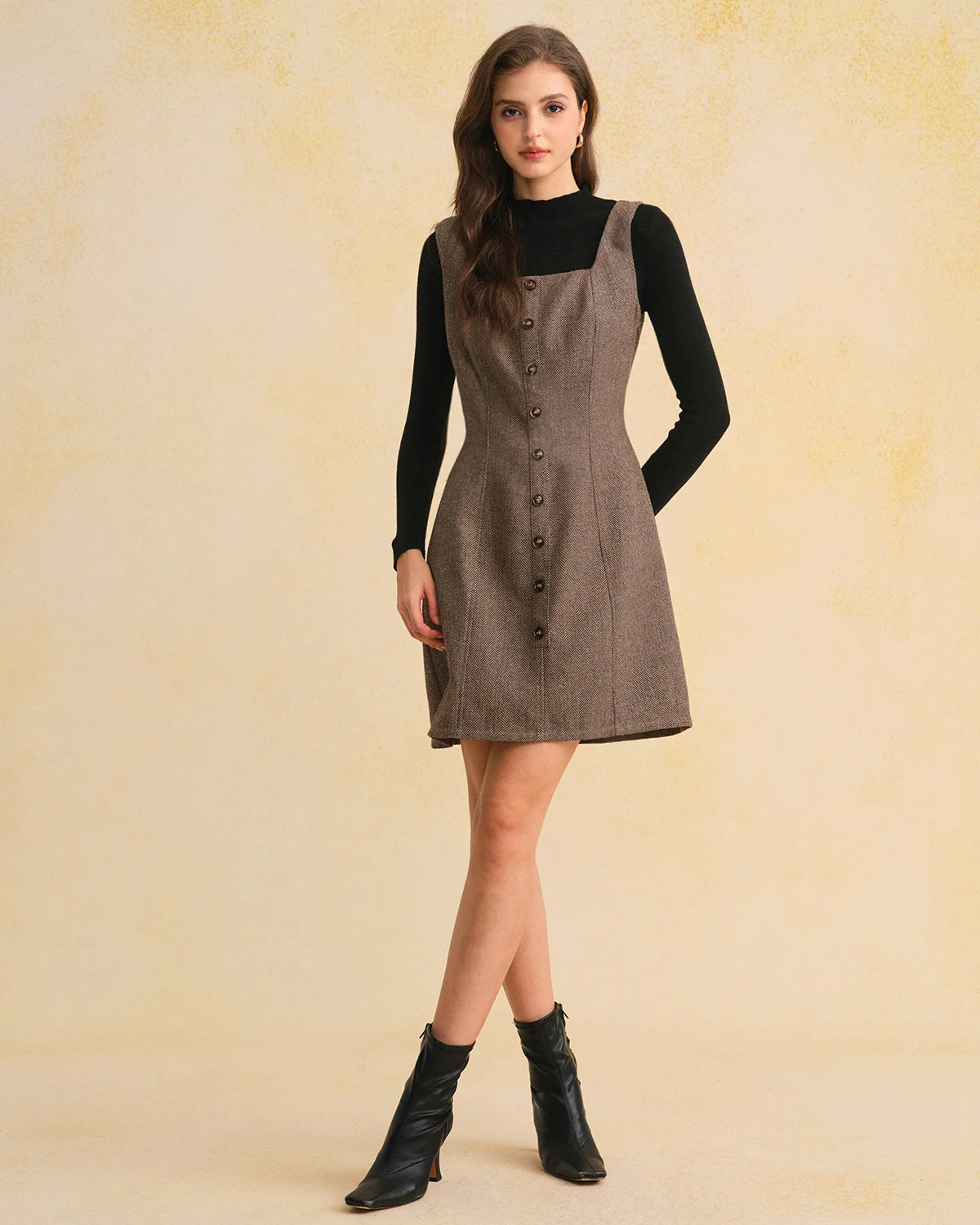 Brown Square Neck Sleeveless Mini Dress - Image 4