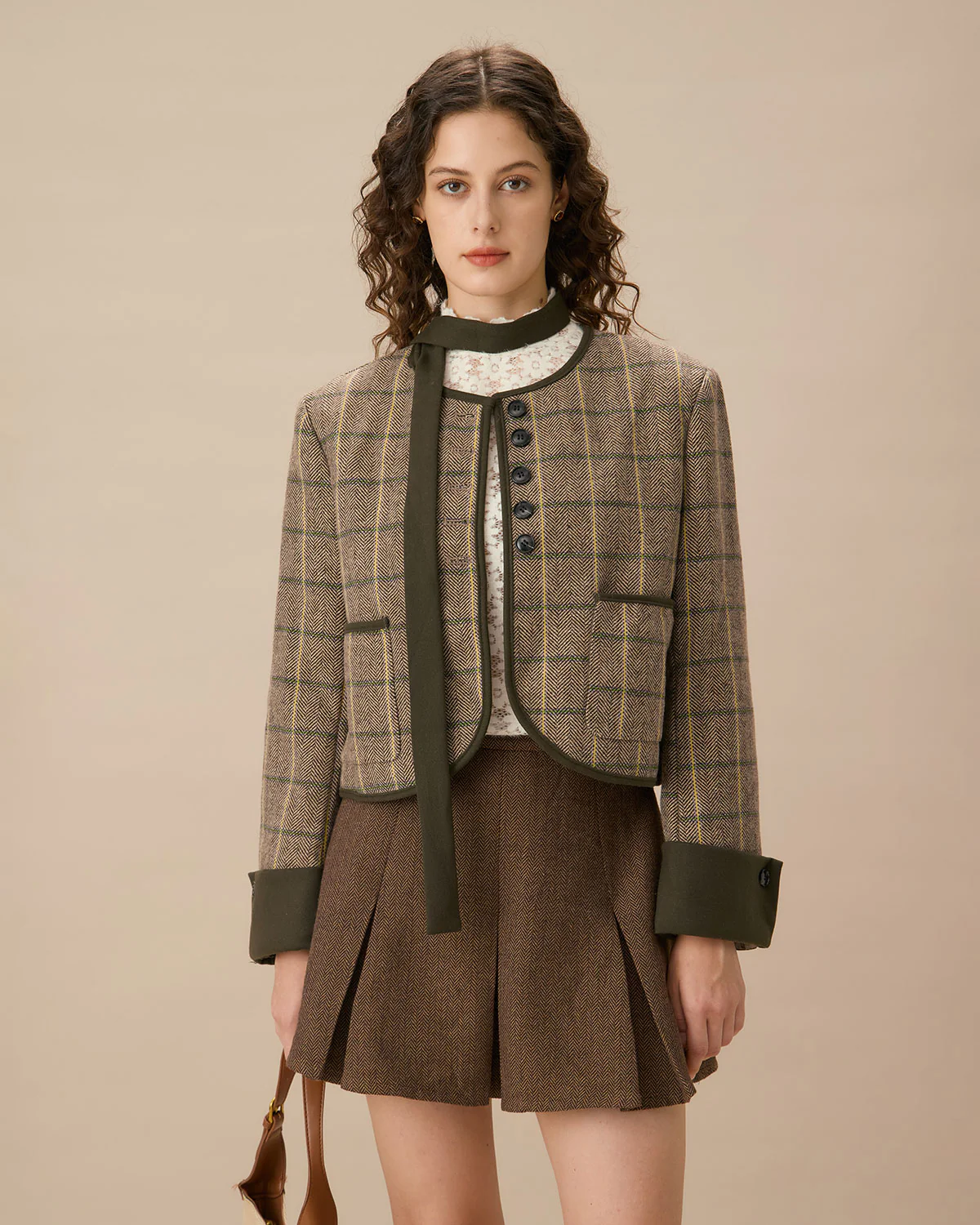 Brown Striped Pleated Mini Skirt - Image 6