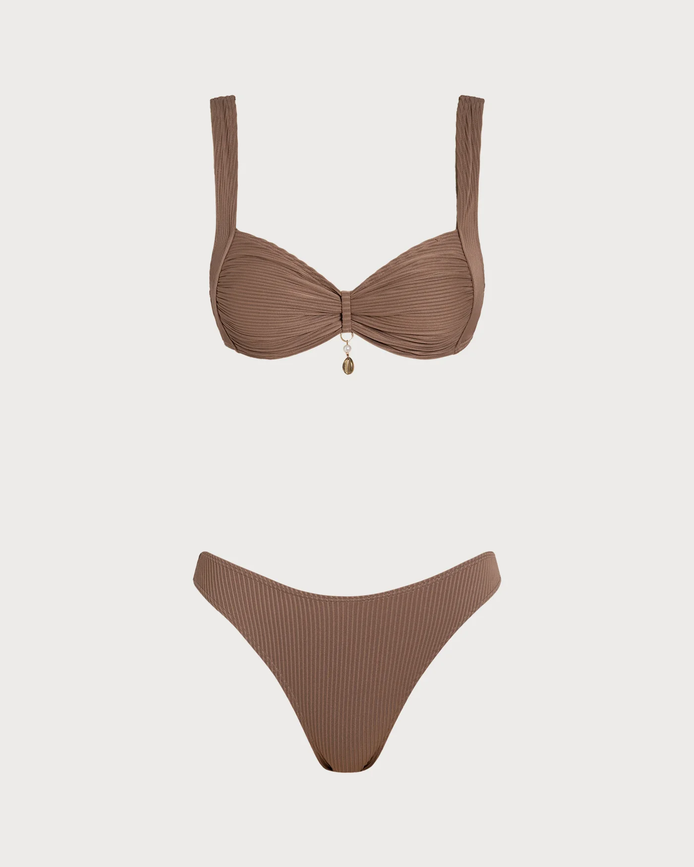 Brown Striped Triangle Bikini Set - Image 2