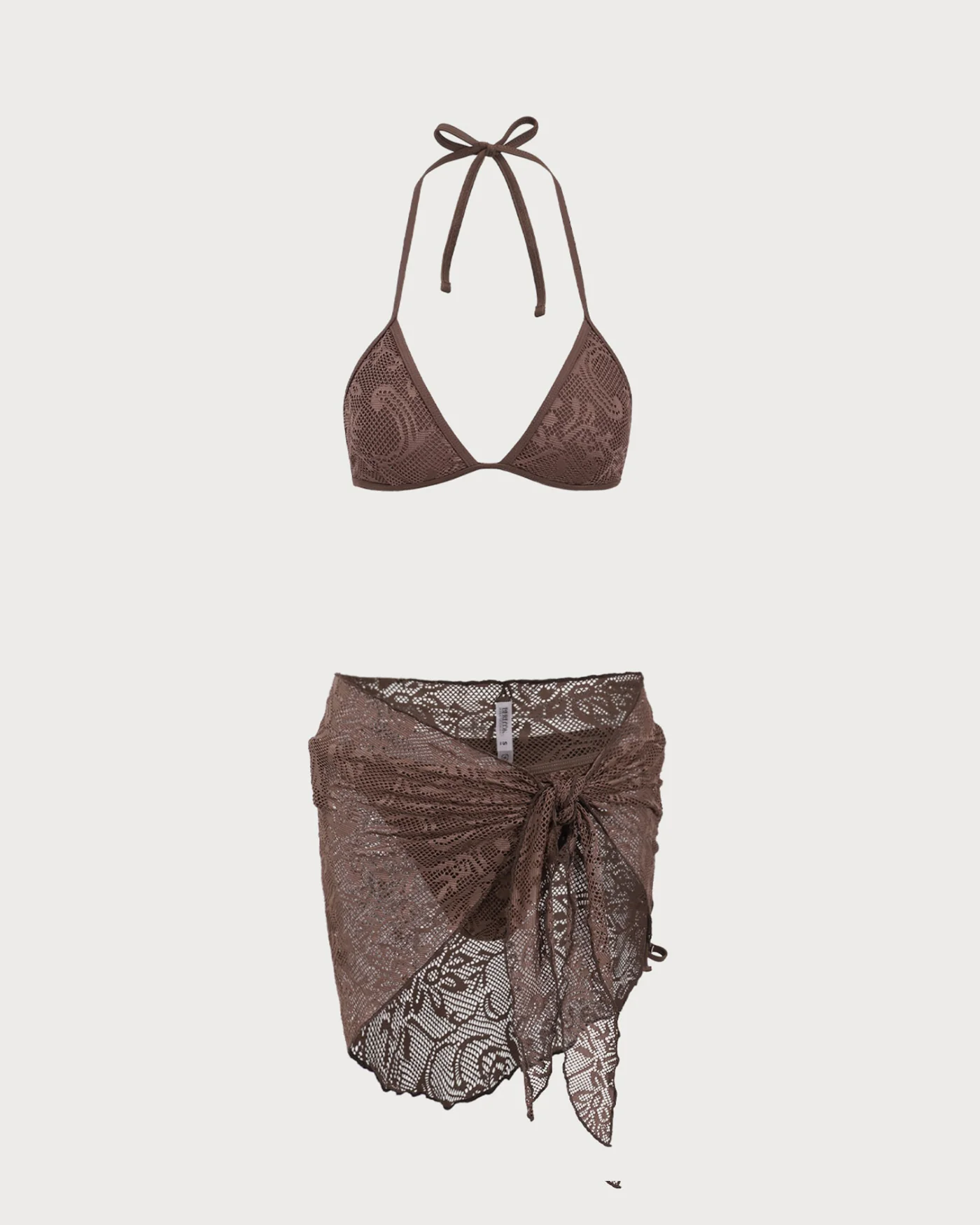 Brown Textured Halter Bikini Suit - Image 2