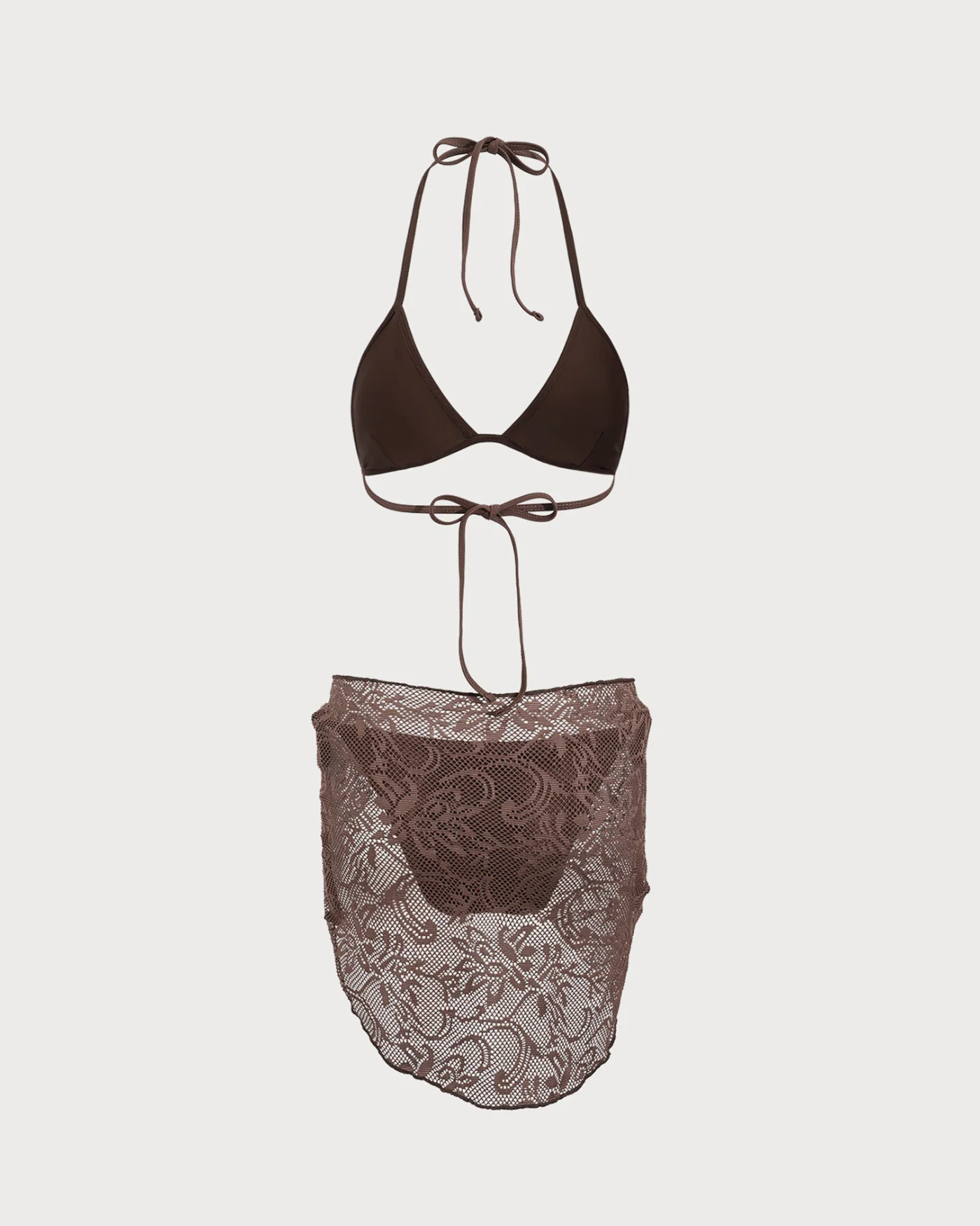 Brown Textured Halter Bikini Suit - Image 6