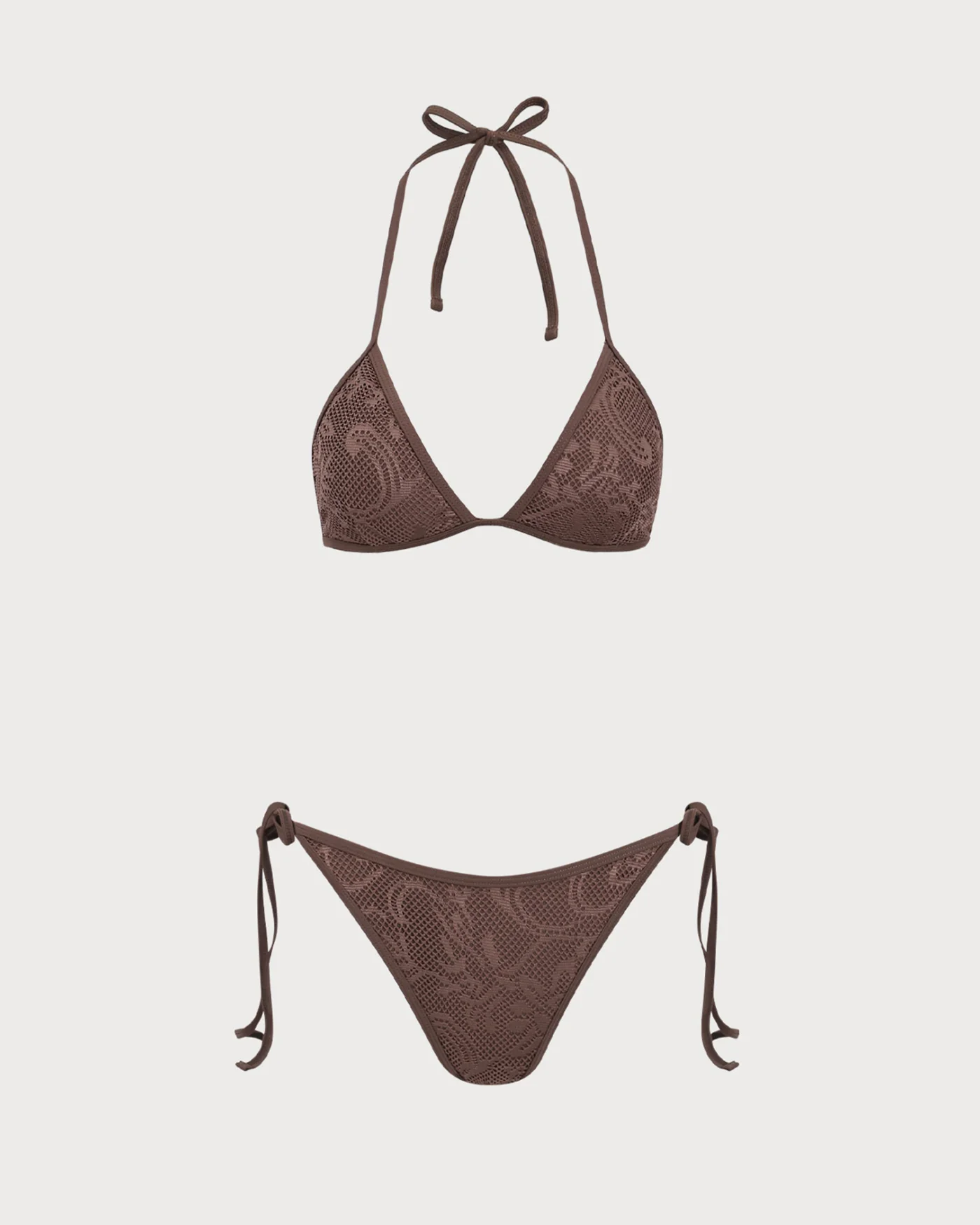 Brown Textured Halter Bikini Suit - Image 7