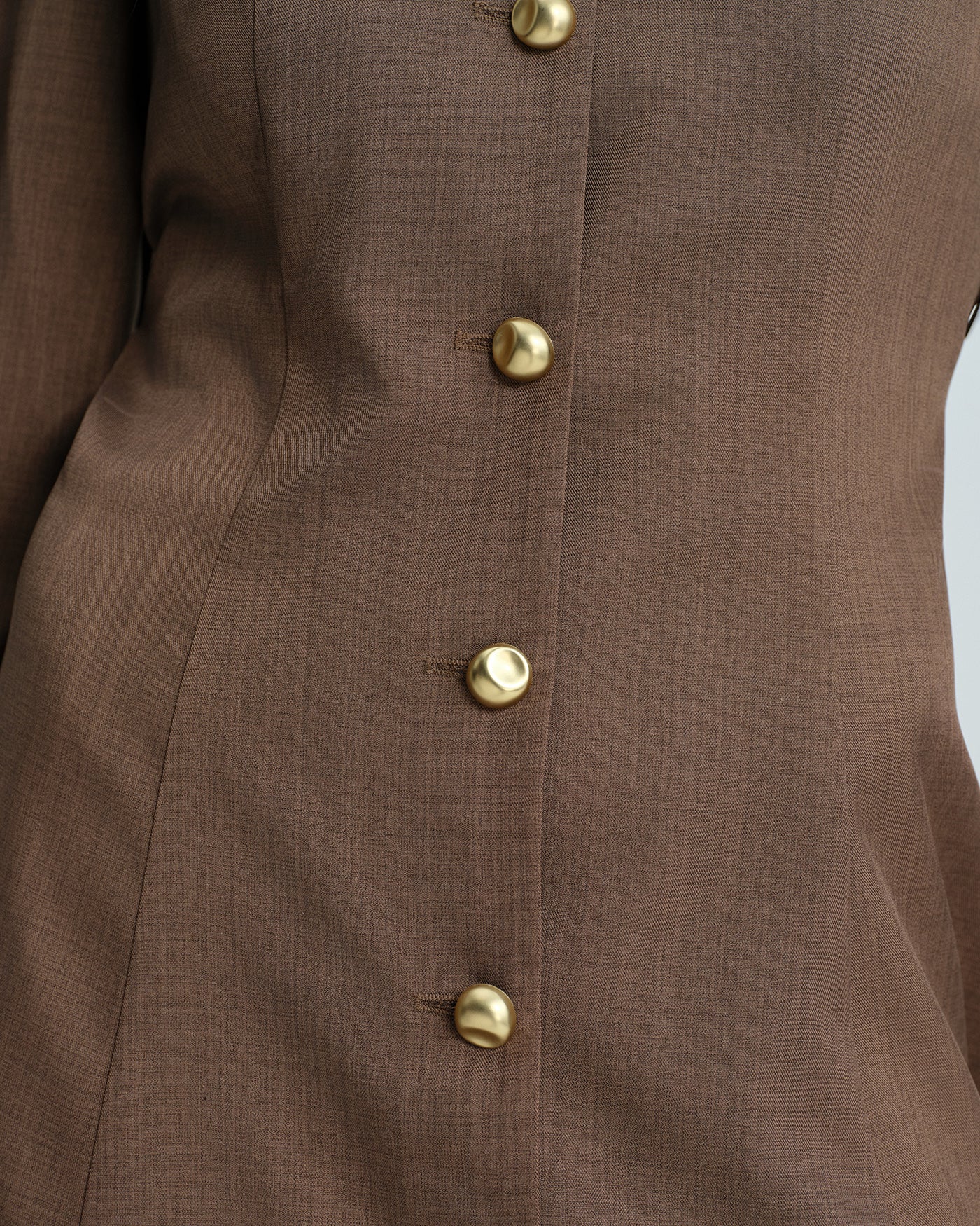 Brown Tie Button Mini Dress - Image 3