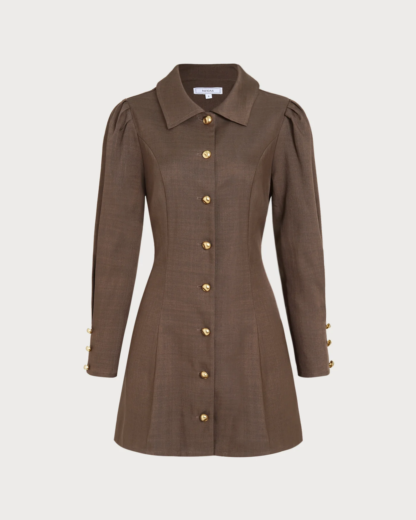 Brown Tie Button Mini Dress - Image 6
