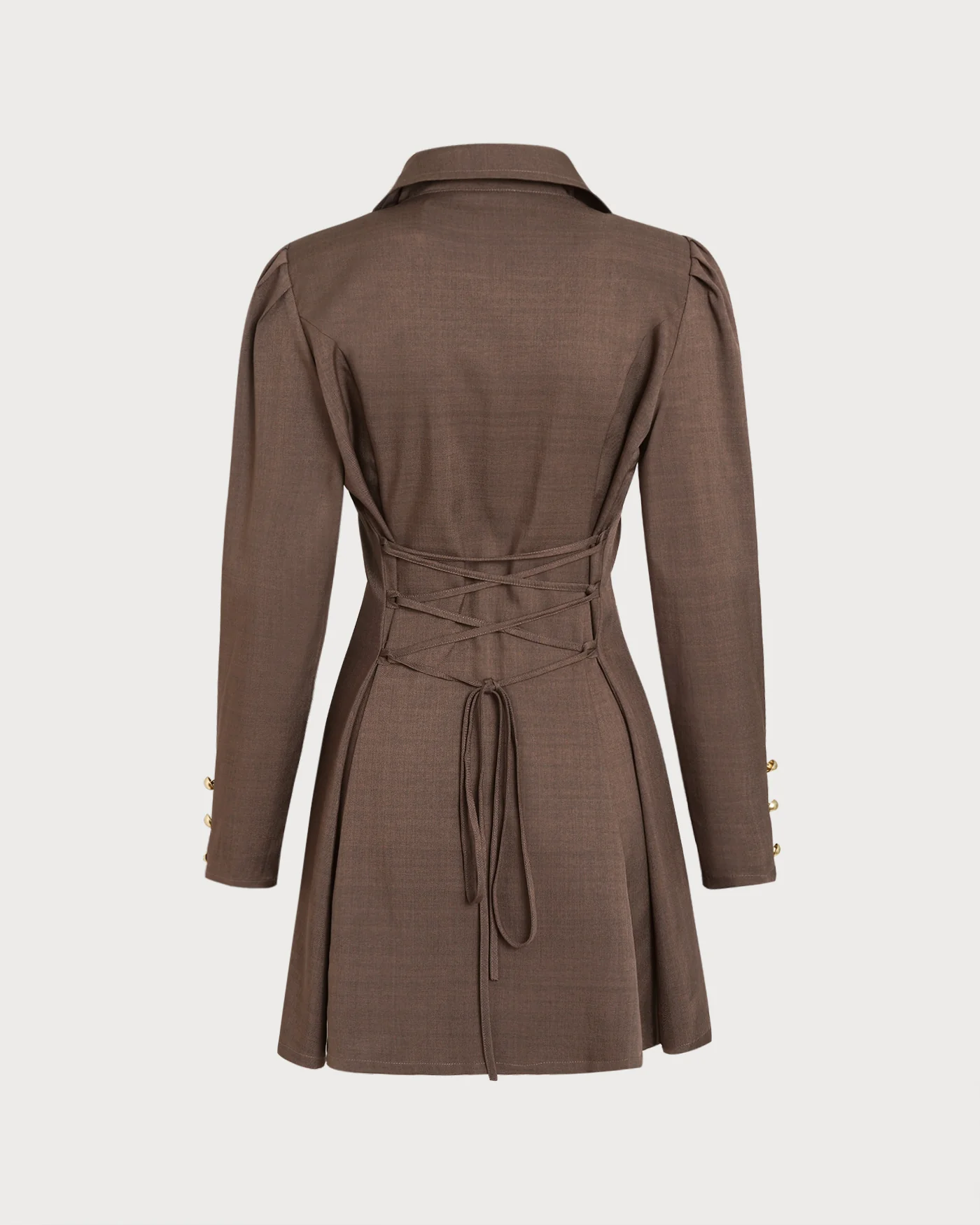 Brown Tie Button Mini Dress - Image 7