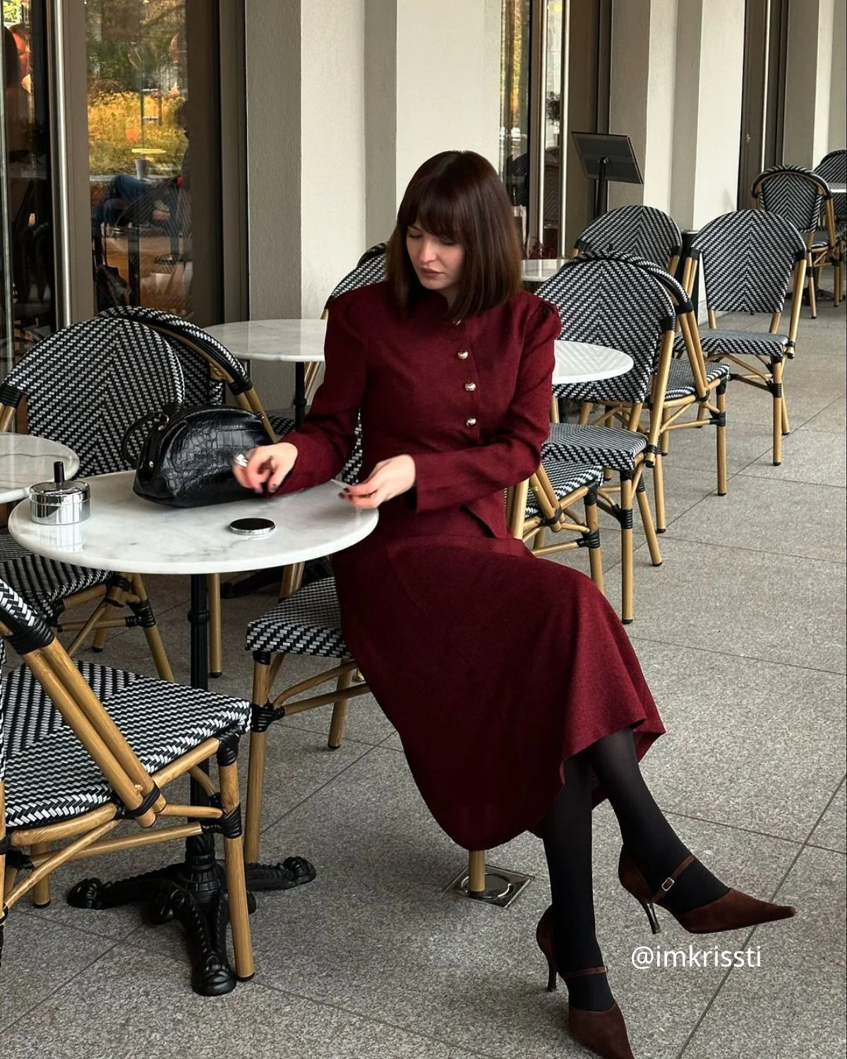 Burgundy Retro Single-breasted Tweed Jacket - Image 4
