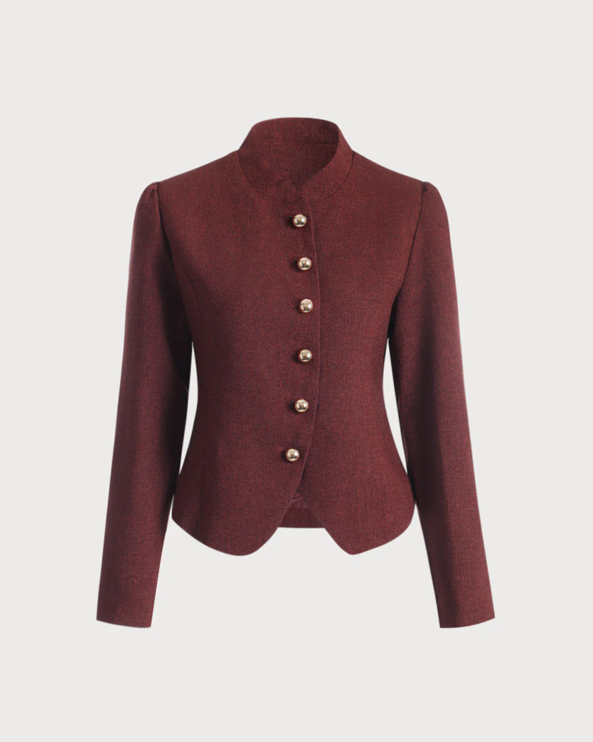 Burgundy Retro Single-breasted Tweed Jacket - Image 5