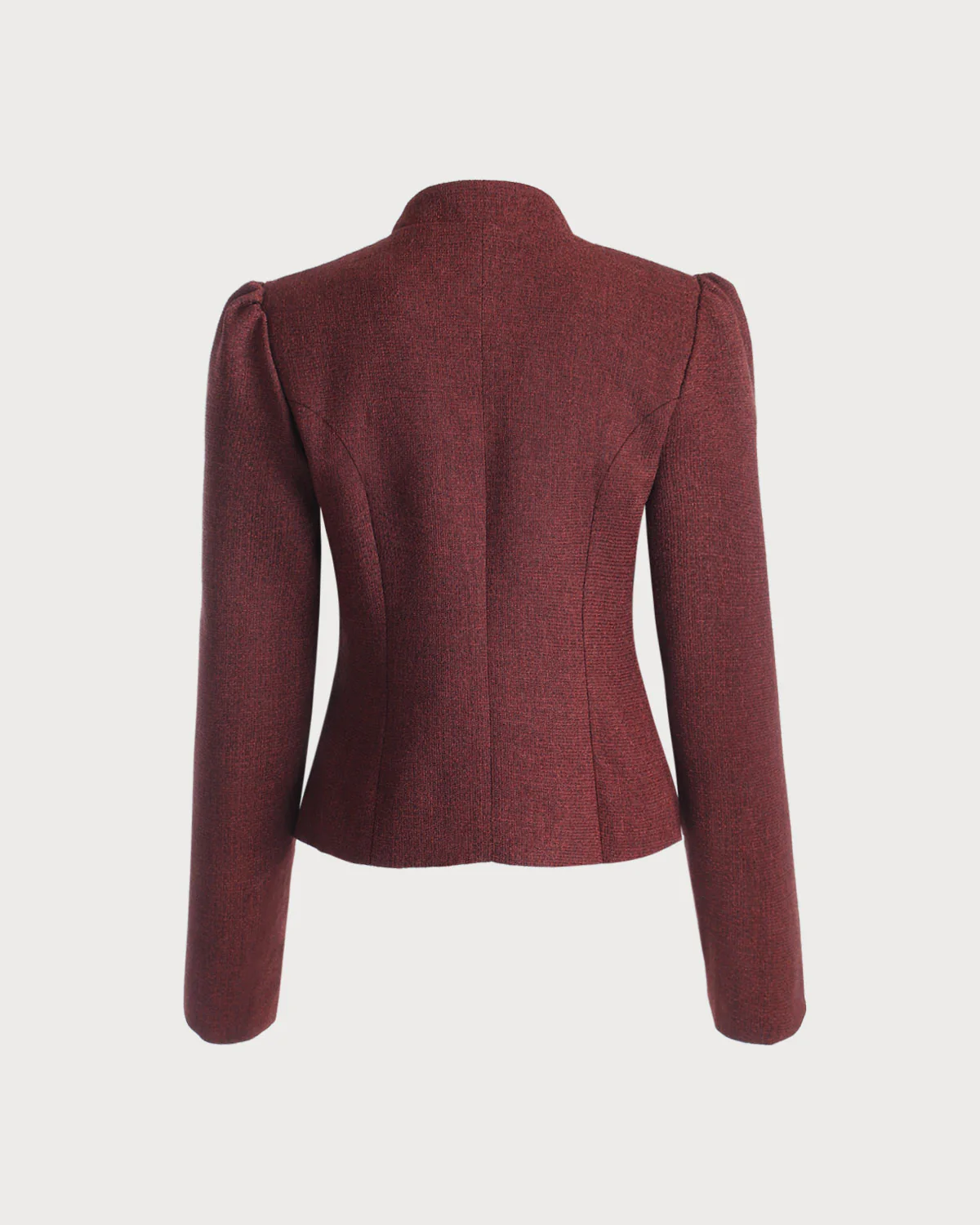 Burgundy Retro Single-breasted Tweed Jacket - Image 6