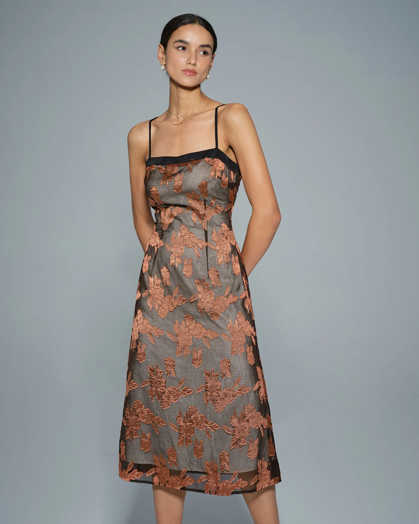Caramel Floral Slip Midi Dress - Image 5