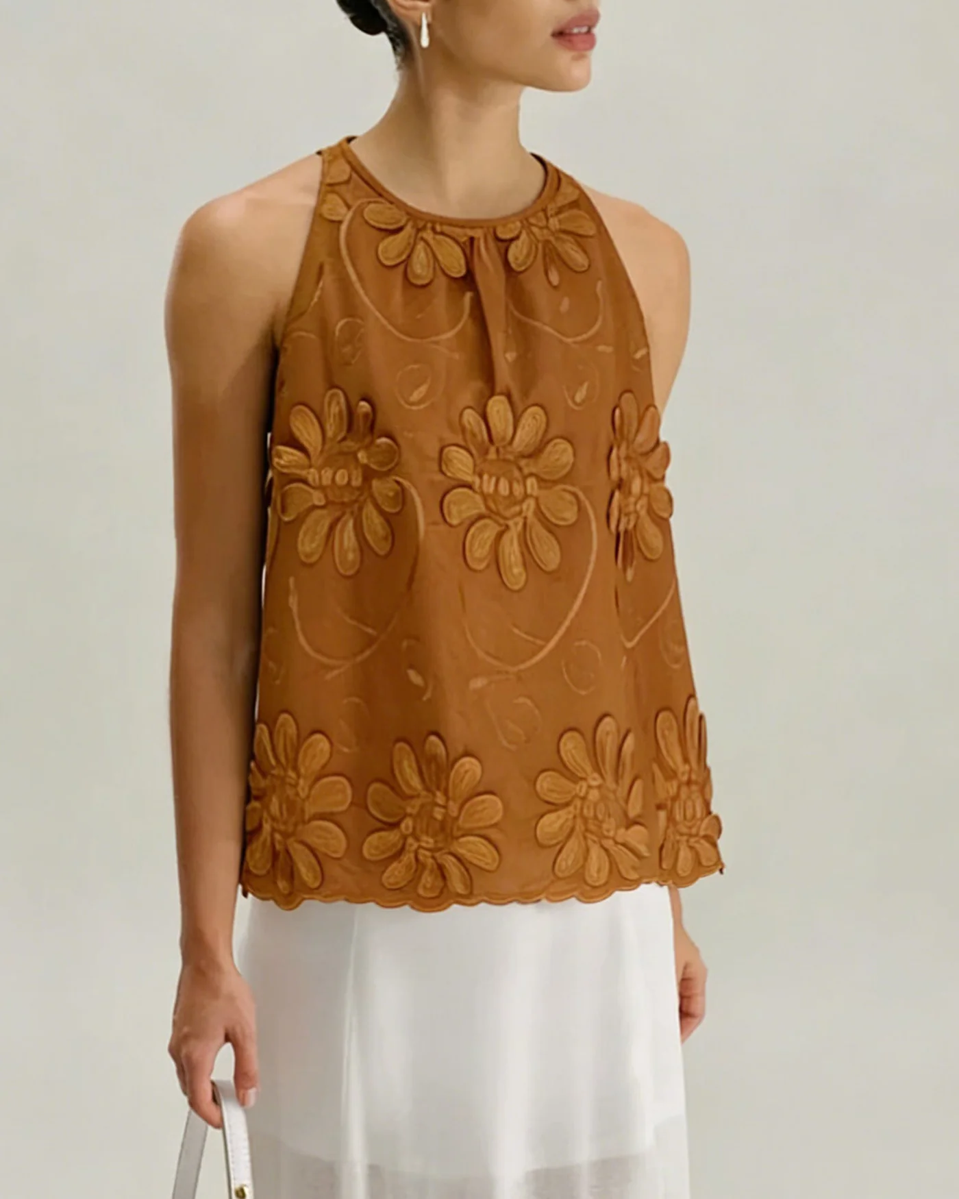 Caramel Round Neck Floral Tank Top - Image 3