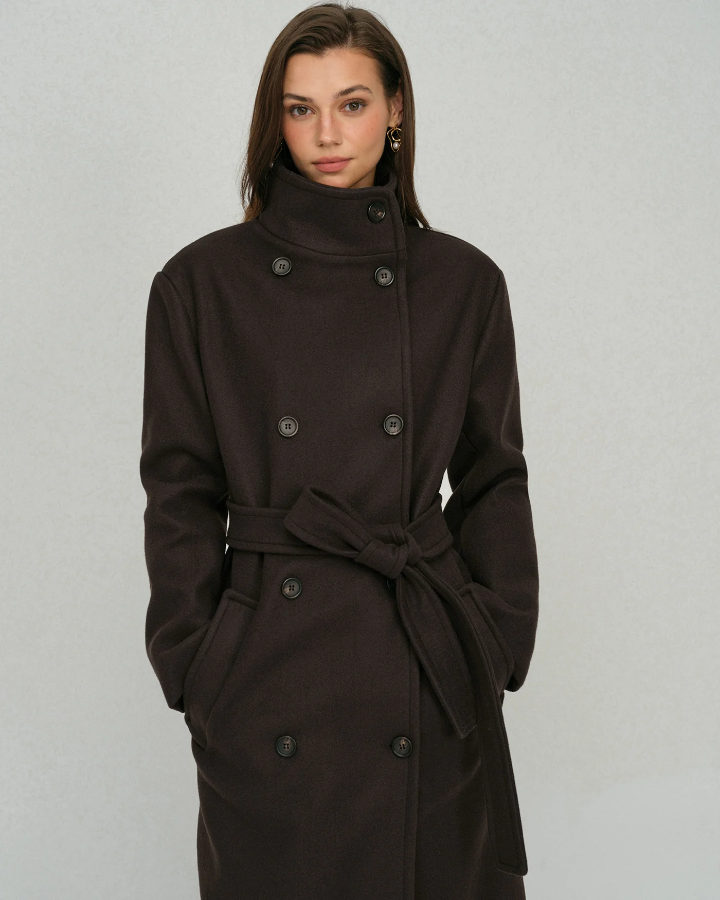 Coffee Belted Pocket Trench Coat - Image 3