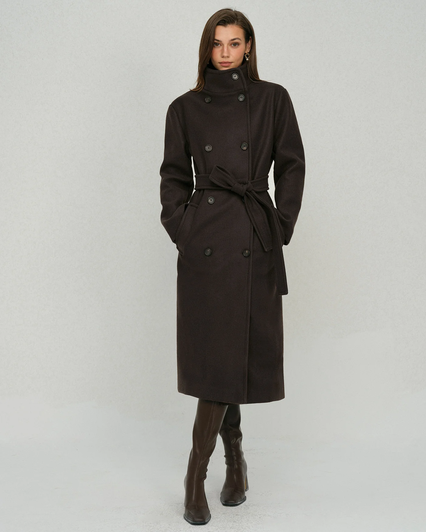 Coffee Belted Pocket Trench Coat - Image 4