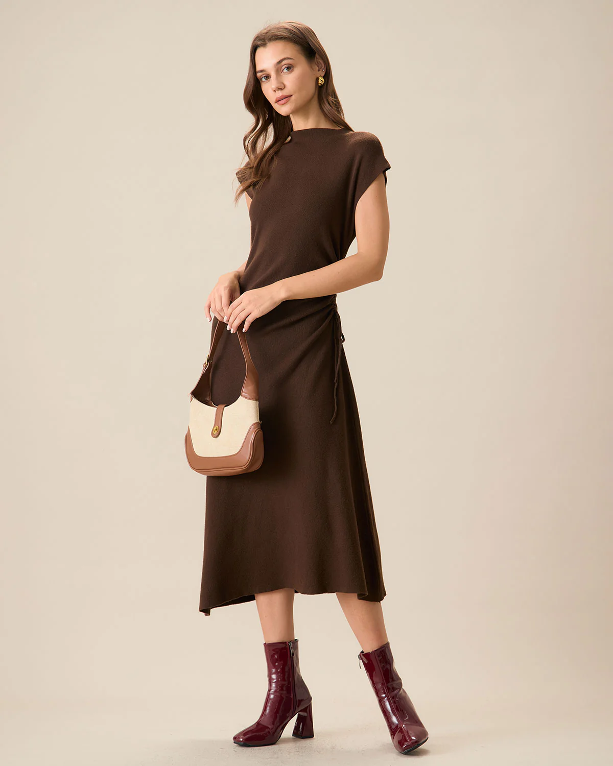 Coffee Bodycon Reversible Sweater Dress - Image 4