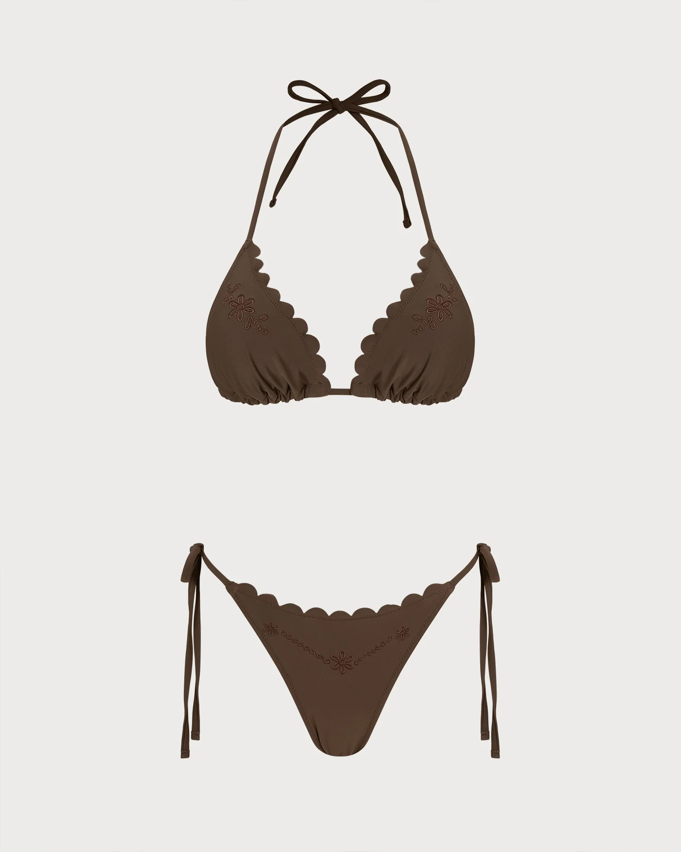 Coffee Halter Embroidery Bikini Set - Image 2