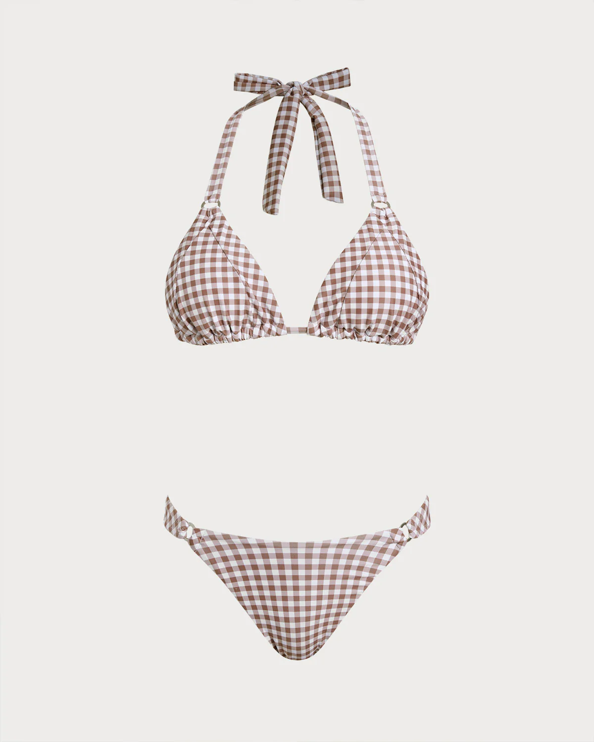 Coffee Plaid Halter Bikini Sets - Image 2