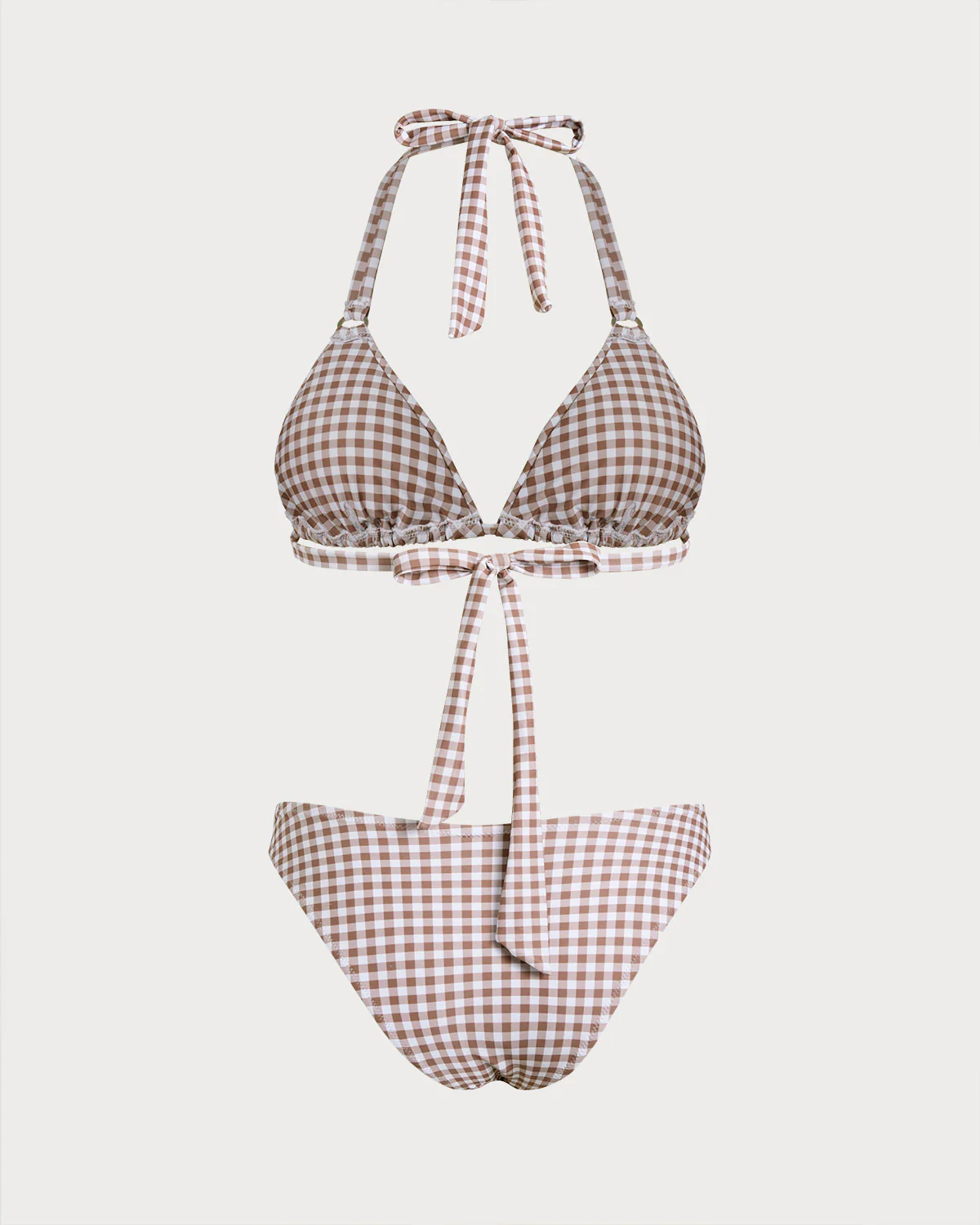Coffee Plaid Halter Bikini Sets - Image 5