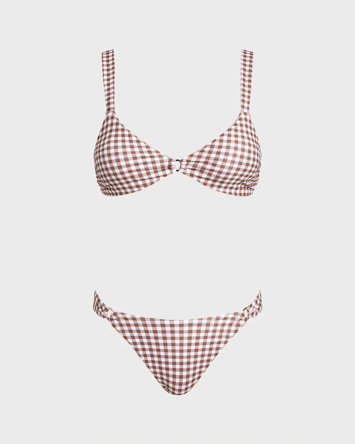 Coffee Plaid O-Ring Bikini Sets - Image 2