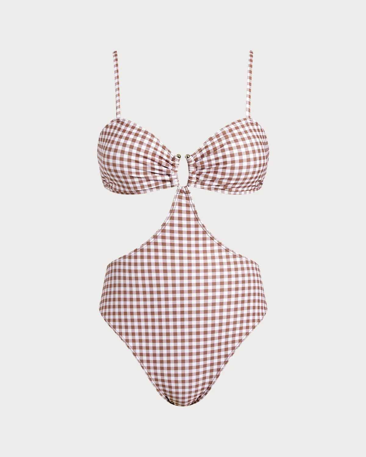 Coffee Plaid One Piece Swimwear - Image 2