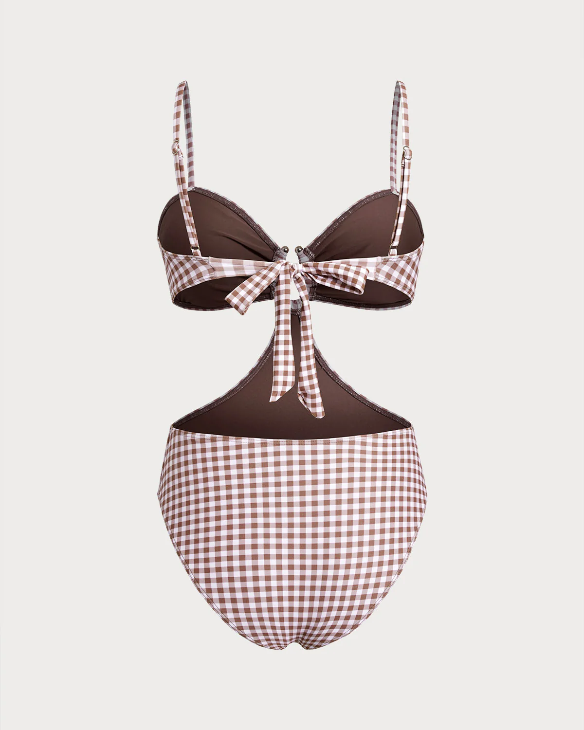 Coffee Plaid One Piece Swimwear - Image 3