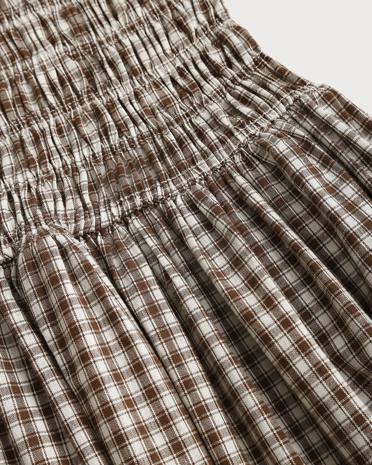 Coffee Plaid Shirred Puffed Sleeve Midi Dress - Image 9